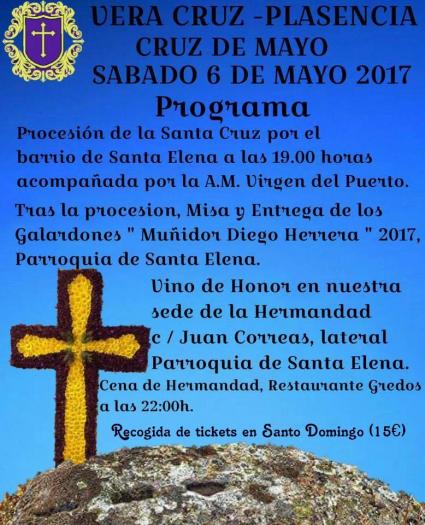 La Cofradía de la Vera Cruz de Plasencia celebrará este sábado la Cruz de Mayo con diferentes actos