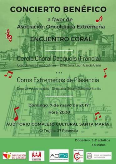 Los Coros Extremeños de Plasencia junto con un coro fránces ofrecerán un concierto a favor de AOEX