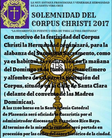 La Cofradía de la Vera Cruz de Plasencia realizará un altar efímero durante la procesión del Corpus Cristi