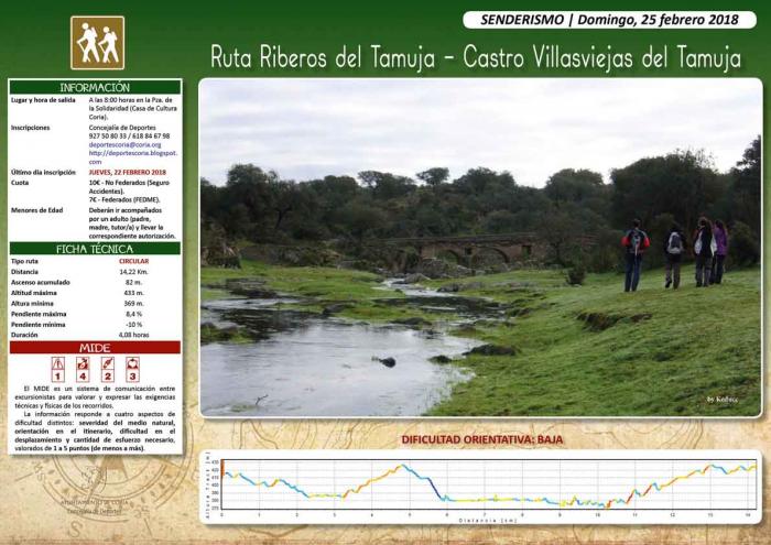 Los Riberos del Tamuja serán el escenario de la ruta senderista organizada por Coria para el domingo