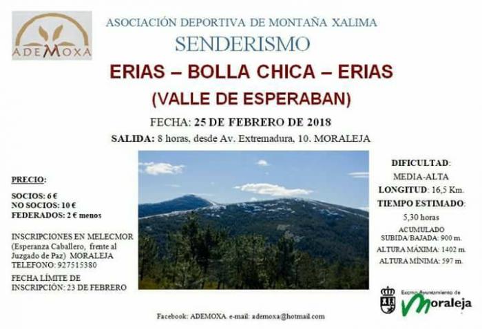 La Asociación Deportiva Xálima celebrará el día 25 una ruta sederista por el valle hurdano del Esparabán