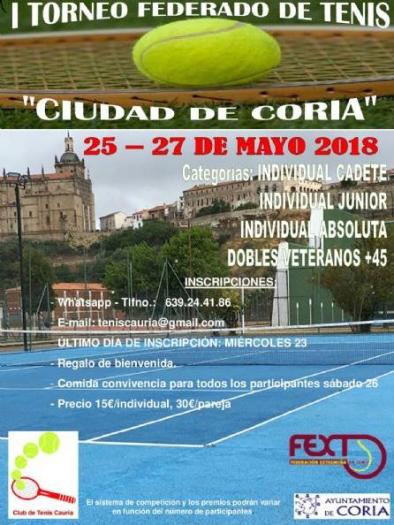 El polideportivo municipal de Coria será sede este fin de semana del I Torneo Federado de Tenis «Curia»