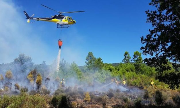 Medios aéreos y terrestres del Plan Infoex trabajan en la extinción de un incendio en Torre de Don Miguel