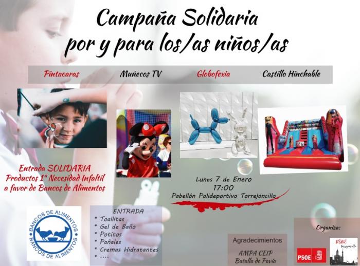 El PSOE de Torrejoncillo celebrará el lunes día 7 una actividad solidaria para recoger productos infantiles