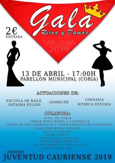 La Juventud Cauriense de Coria celebrará la Gala de Reinas y Damas en el Pabellón del Municipio