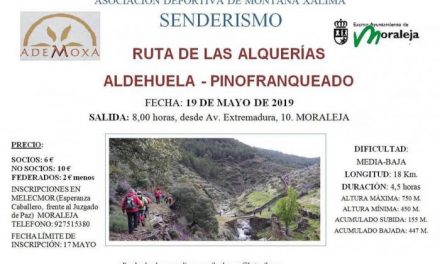 La Asociación Deportiva de Montaña Xálima organiza el próximo día 19 una ruta senderista por las Alquerías