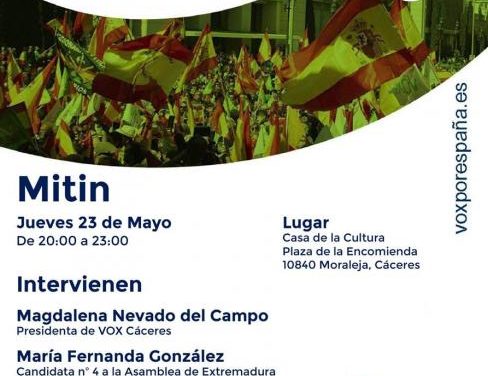VOX Moraleja dará un mitin el próximo 23 de mayo en la Casa de Cultura de la localidad