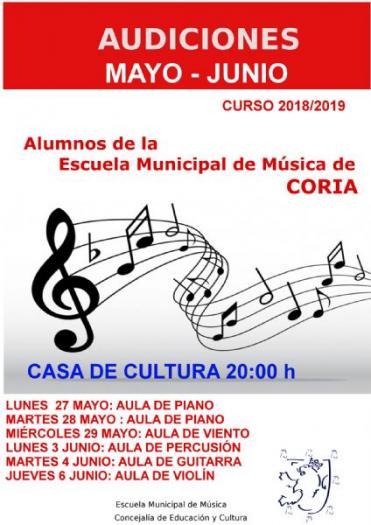Las audiciones de la Escuela de Música de Coria se celebrarán en la Casa de Cultura