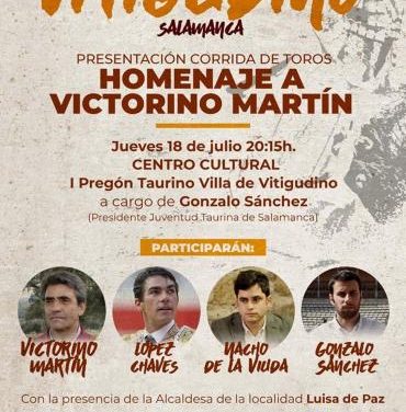 La localidad salmantina de Vitigudino rendirá homenaje al ganadero Victorino Martín con una corrida mixta