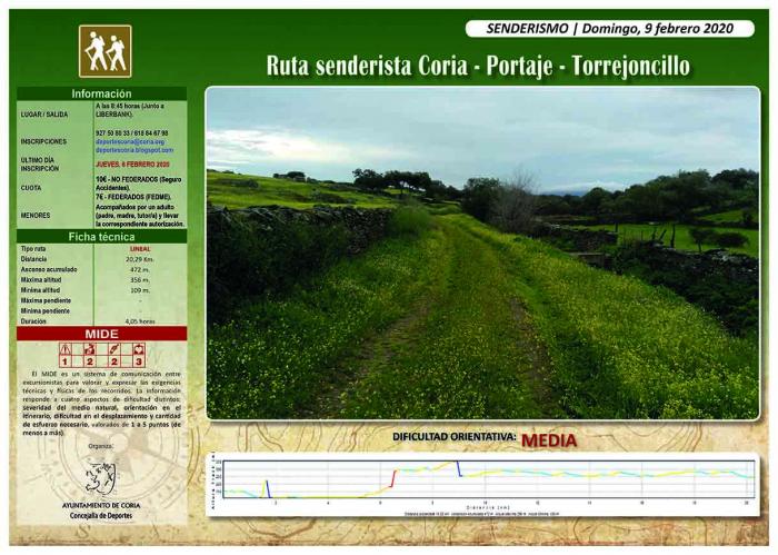 La Concejalía de Deportes de Coria inicia el calendario senderista con una ruta hasta Torrejoncillo