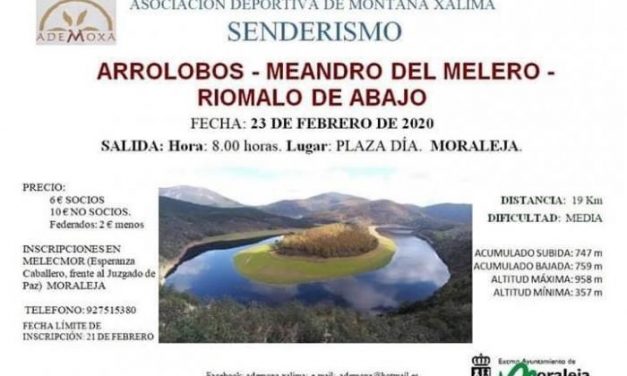 La Asociación Deportiva Ademoxa organiza una ruta senderista hasta el Meandro del Melero
