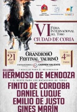 Hermoso de Mendoza, Emilio de Justo y Finito de Córdoba participarán en la VI Feria del Toro de Coria