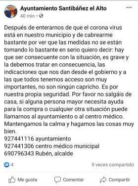 Una mujer sana de mediana edad con coronavirus permanece aislada en su casa de Santibáñez
