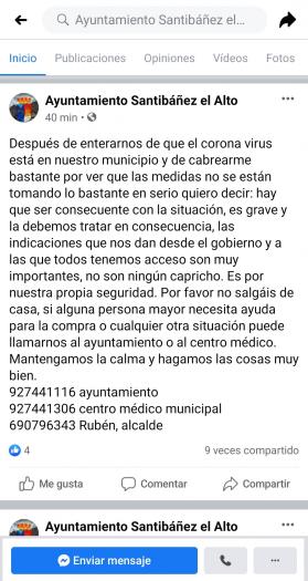 Una mujer sana de mediana edad con coronavirus permanece aislada en su casa de Santibáñez