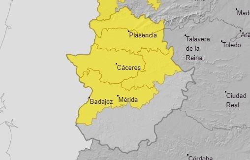 La Aemet activa esta jornada la alerta amarilla por tormentas en toda la provincia de Cáceres