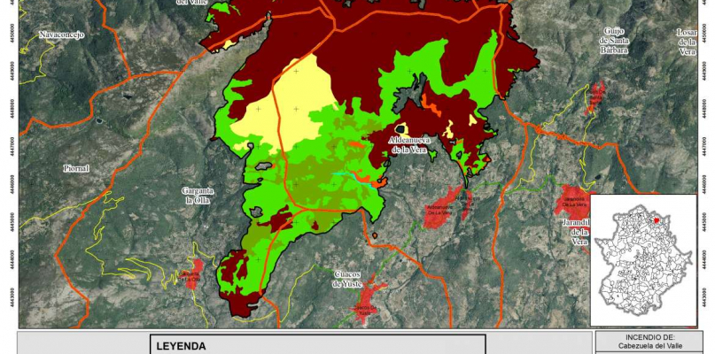 La Junta reconoce que la superficie calcinada por los incedios de La Vera y El Jerte supera las 4.160 hectáreas