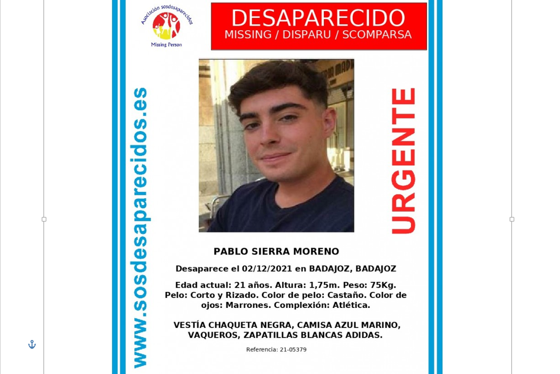 La difusión de la desaparición del joven estudiante Pablo Sierra se extiende a Portugal