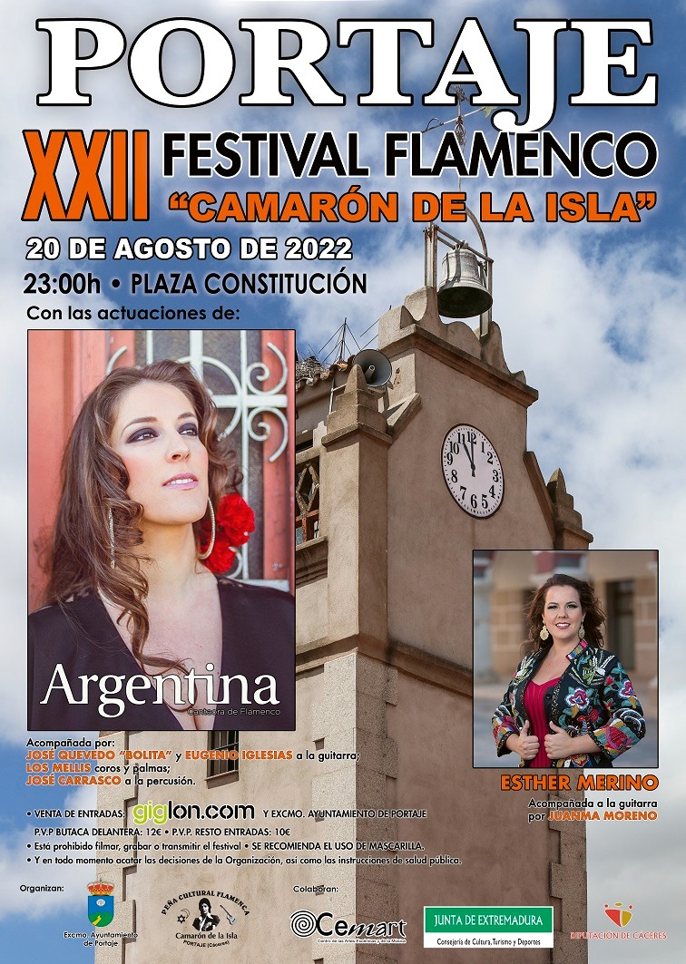Las cantaoras Argentina y Esther Merino actuarán en el XXII Festival Flamenco “Camarón de La Isla” de Portaje