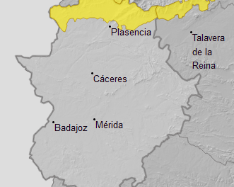 Alerta amarilla por lluvias durante este martes en el norte de Cáceres