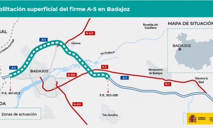 Transportes licita por 18,5 millones de euros las obras de rehabilitación del firme de la A-5 en el entorno de Badajoz