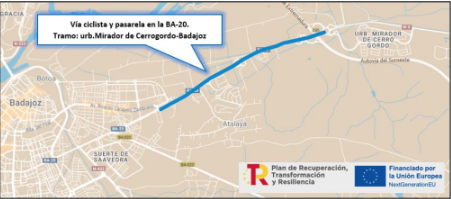 Badajoz tendrá una vía ciclista y una pasarela peatonal en la BA-20  para mejorar la seguridad vial
