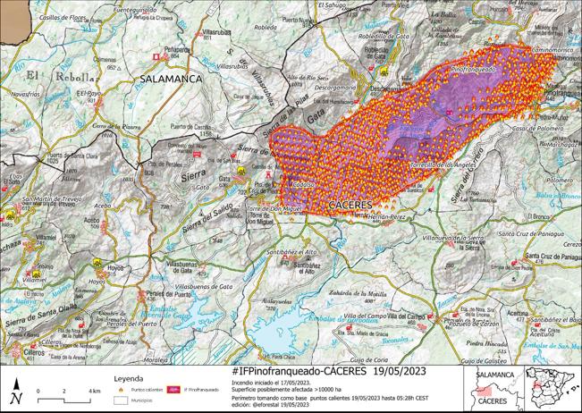 El incendio forestal de Sierra de Gata y Hurdes podría afectar a más de 10.000 hectáreas