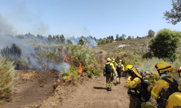 Más de una veintena de efectivos trabajan en el incendio forestal de Valencia de Alcántara