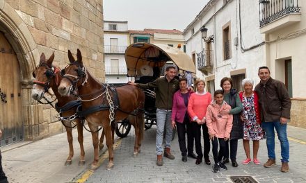 Dos vecinos parten de Moraleja al Rocío para hacer 408 kilómetros con una carreta y dos mulos